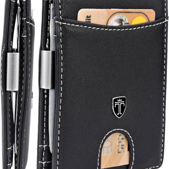 Luxury Slim Bifold Money Clip Wallet for Men - Black & White Sophistication - Picture 1 of 6